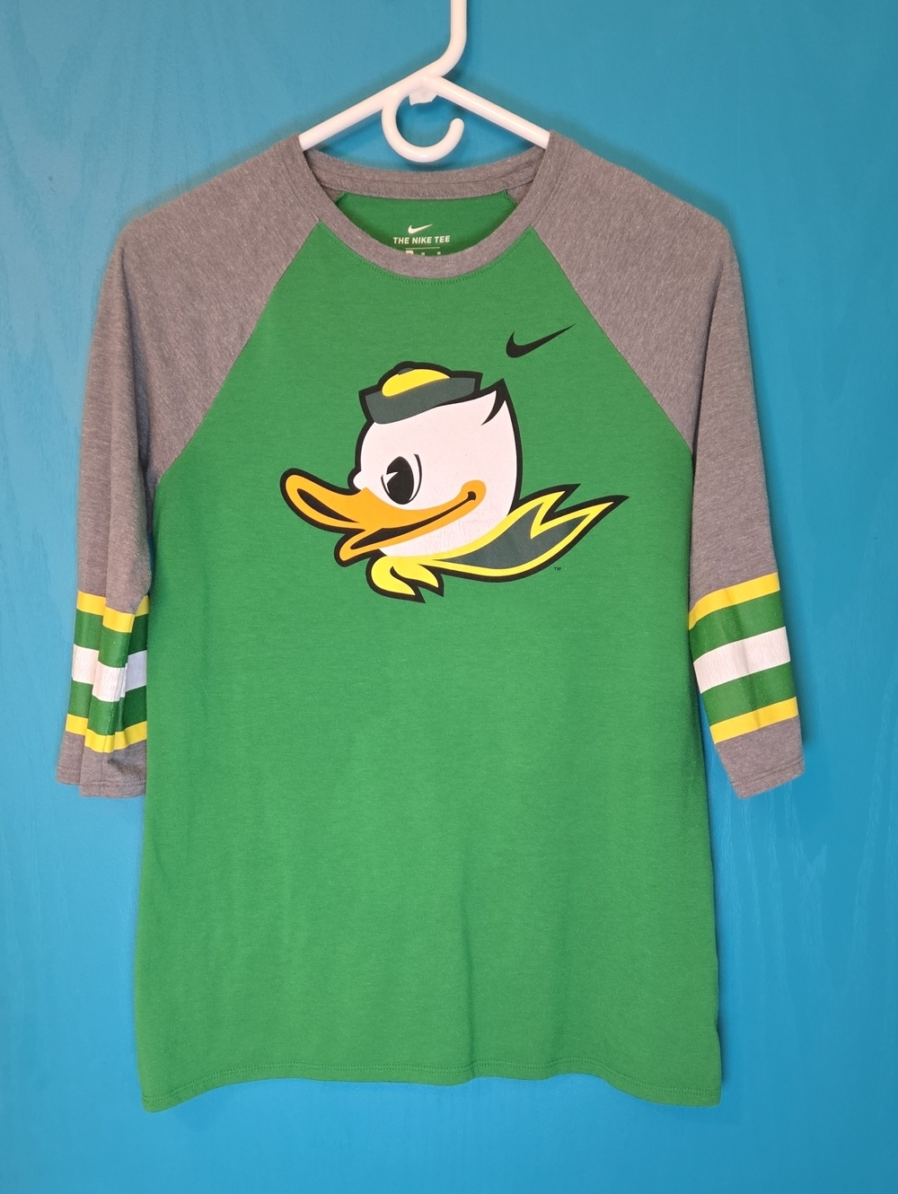 Nike Womens Green & Gray Oregon Ducks Raglan 3/4 Sleeve